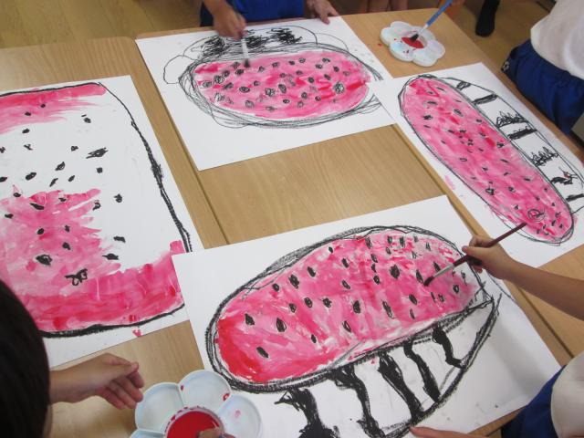 ４歳児 ８月 絵画製作 すいか 蓮美幼児学園もりのみやナーサリーブログ