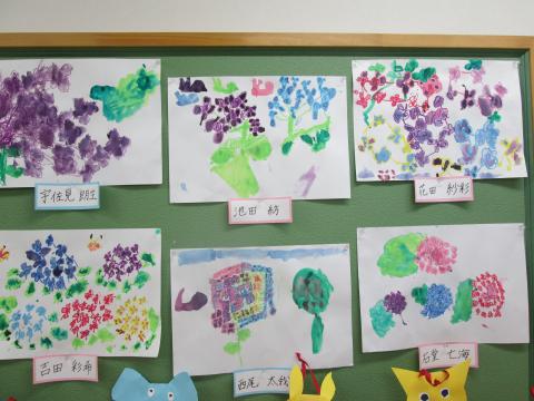 ５歳児 ６月 絵画 あじさい 蓮美幼児学園もりのみやナーサリーブログ