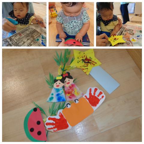 ０歳児 ７月 制作 たなばた飾り 蓮美幼児学園千里丘北ナーサリーブログ