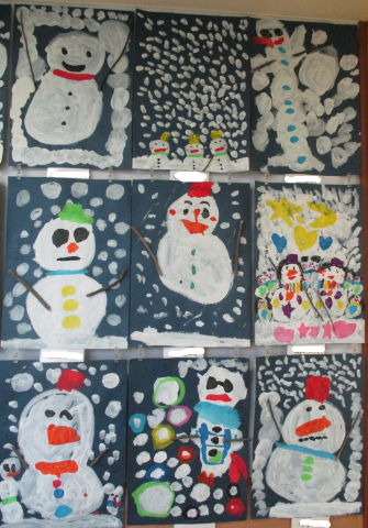 ５歳児 絵画「雪だるま」 | 蓮美幼児学園千里丘キンダースクールブログ