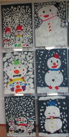 ５歳児 絵画「雪だるま」 | 蓮美幼児学園千里丘キンダースクールブログ